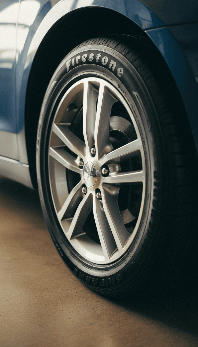 Freshly detailed alloy wheel and tire after cleaning