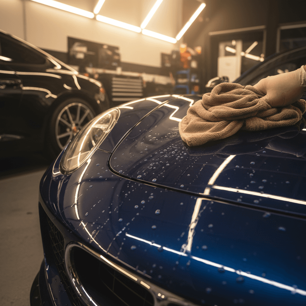 Applying professional wax finish to vehicle